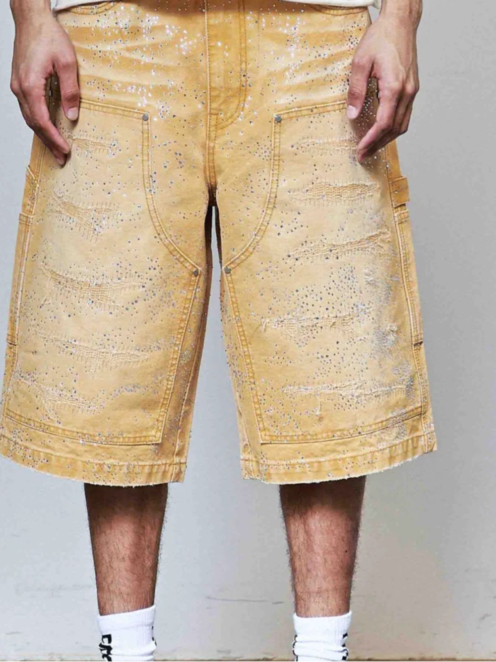 Men's Yellow Distressed Cargo Shorts